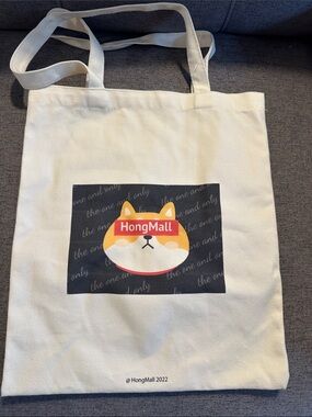 HongMall Cream Canvas Tote with Shiba Inu Print